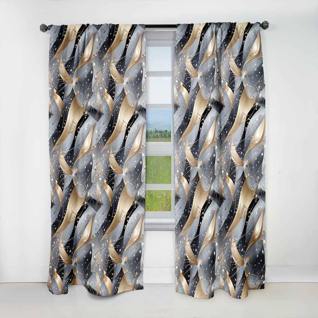 Designart "Grey And Gold Diamond Glam Sequins " Glam Blackout Curtain Panel 108 Inches