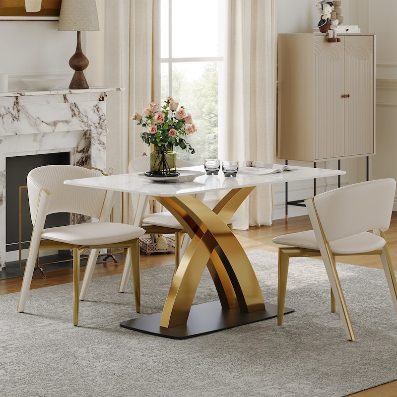 Contemporary White Rectangular Sintered Stone Dining Table Base Dinner Table - L 55.12'×W 31.5'×H 29.53'