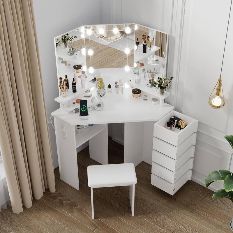 Makeup Vanity Desk with Lights & Power Outlet