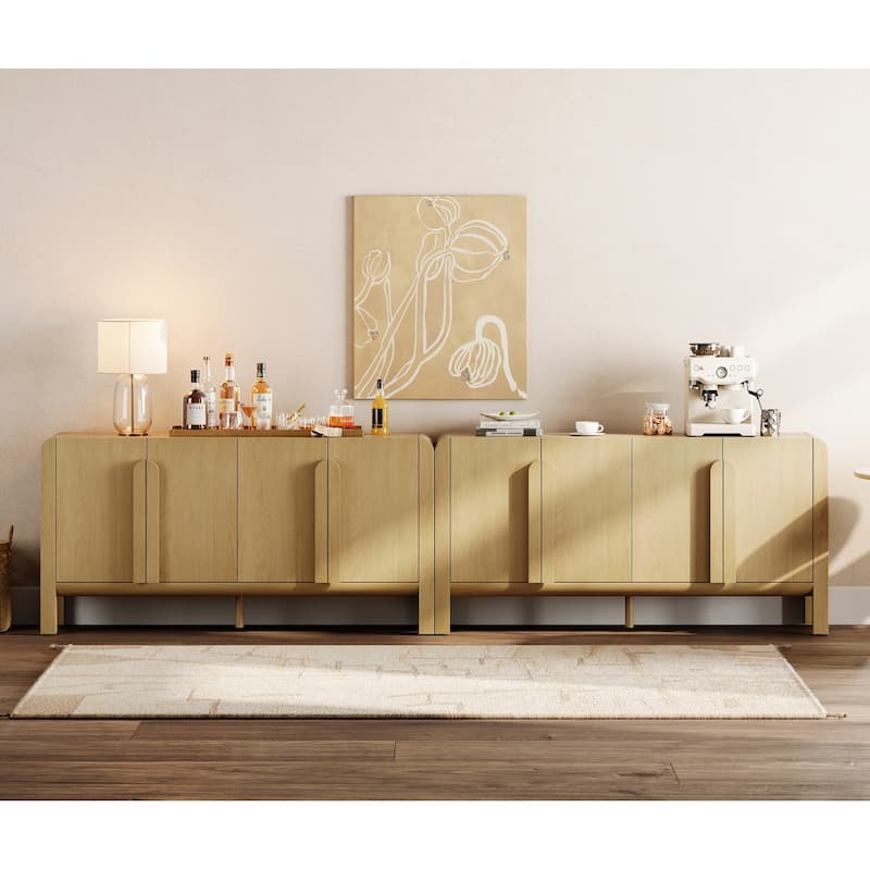 WAMPAT Mid-Century 63" Wood SideboardWAMPAT Buffet Cabinet With Storage, Modern Credenza With Doors And Adjustable Shelves - 2PCS - Oak