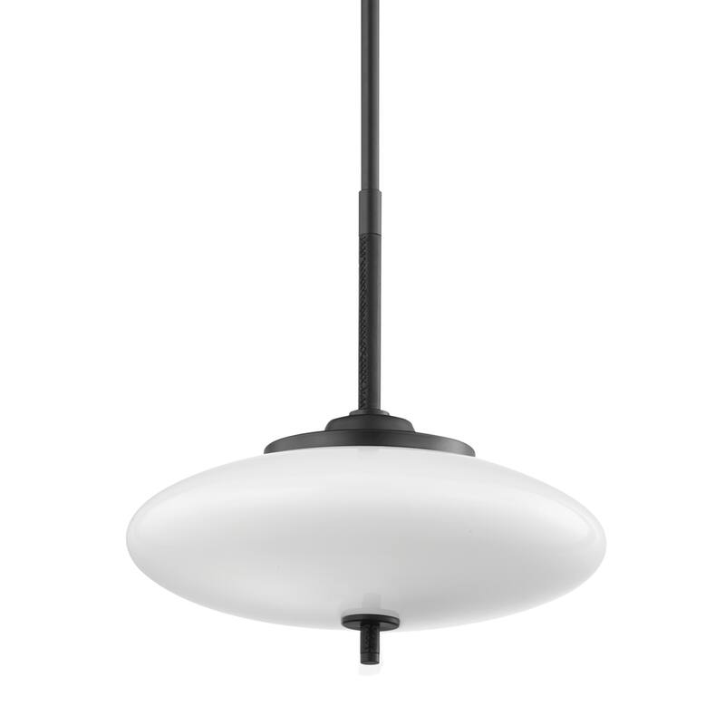 Fallon - 2 Light Pendant - Satin Black/Black Leather Frame - Opal White Shade - 18"Dia.