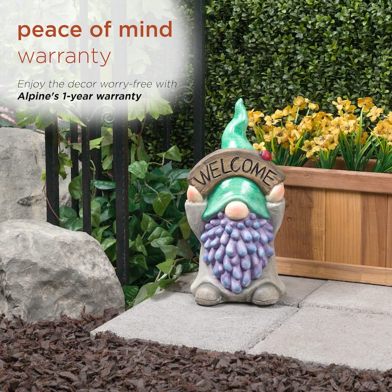 Gnome with Green Hat Holding Up "Welcome" Sign