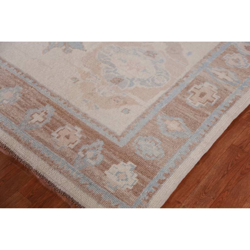Hand Knotted Oriental 100% Wool Carpet Transitional Floral Beige & Ivories Oushak Area Rug - 11' 5'' X 9' 0''