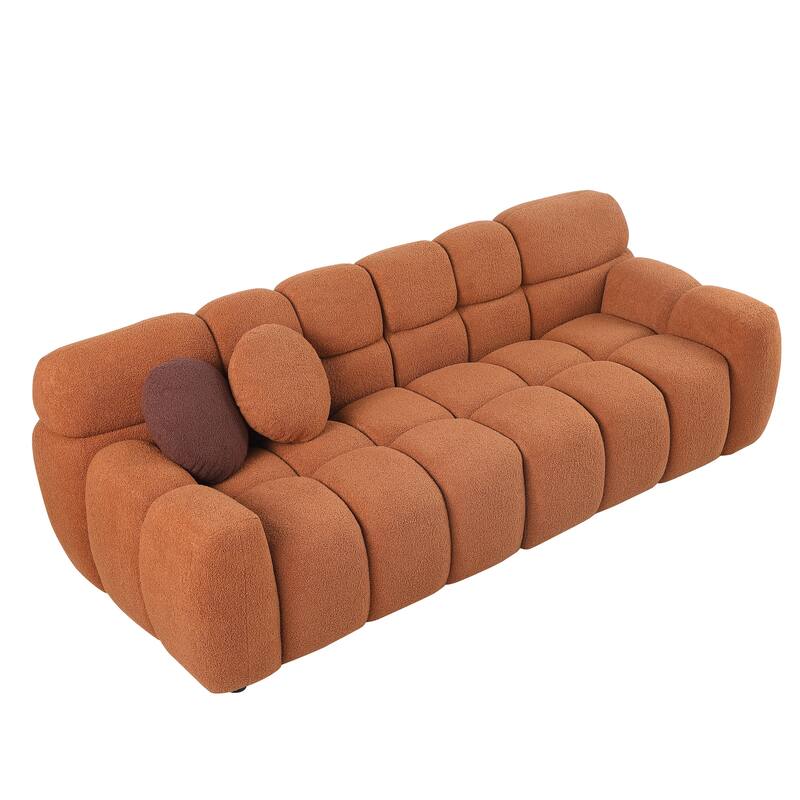 Light Brown Boucle 3 Seater Marshmallow Sofa, 87x36x28 inches