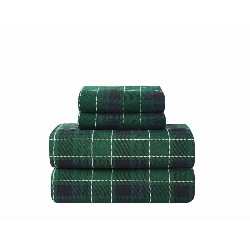 Truly Soft Printed and Solid Cotton Flannel 4 Piece Sheet Set - Tartan Plaid - Twin