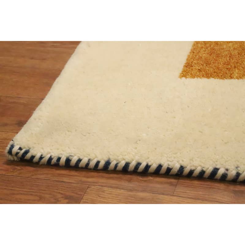 Hand Knotted Oriental 100% Wool Carpet Modern Geometric Multi-Colored Gabbeh Area Rug - 6' 7'' X 4' 9''