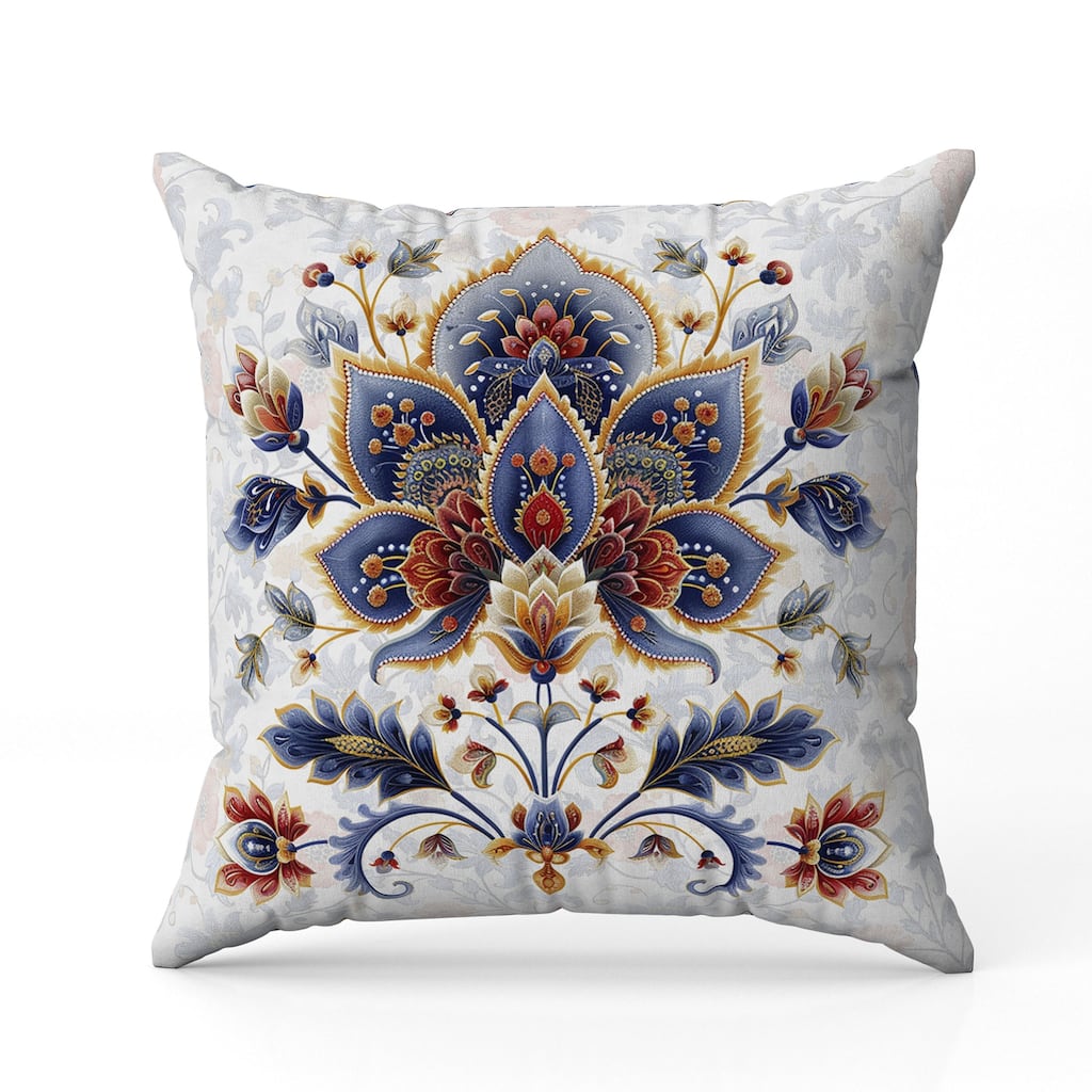 Paisley Petal Melody Faux Suede Reversible Throw Pillow Blue and Orange