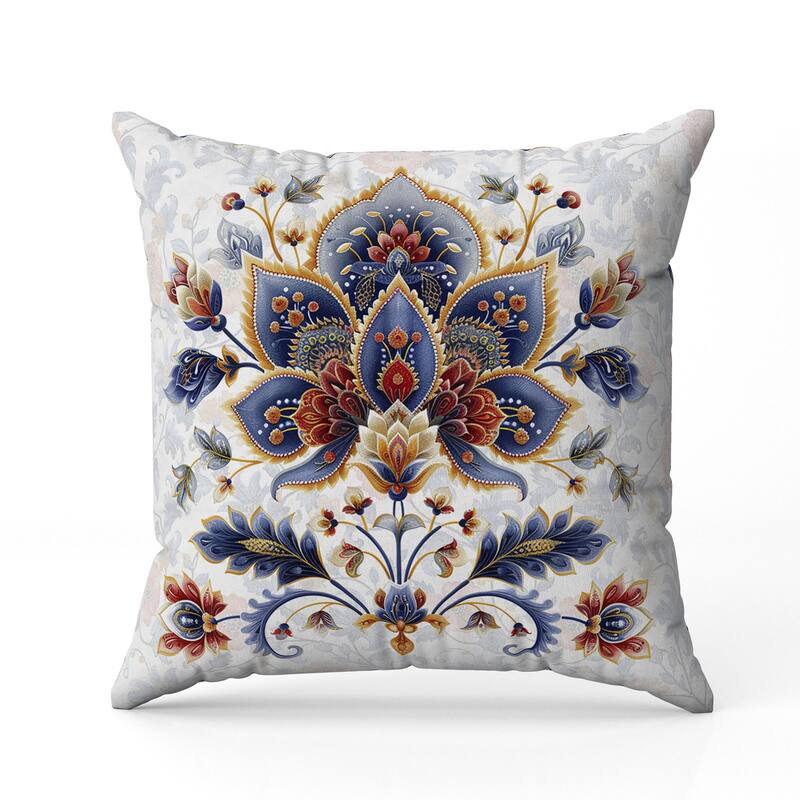Paisley Petal Melody Indoor/Outdoor Reversible Throw Pillow Blue and Orange