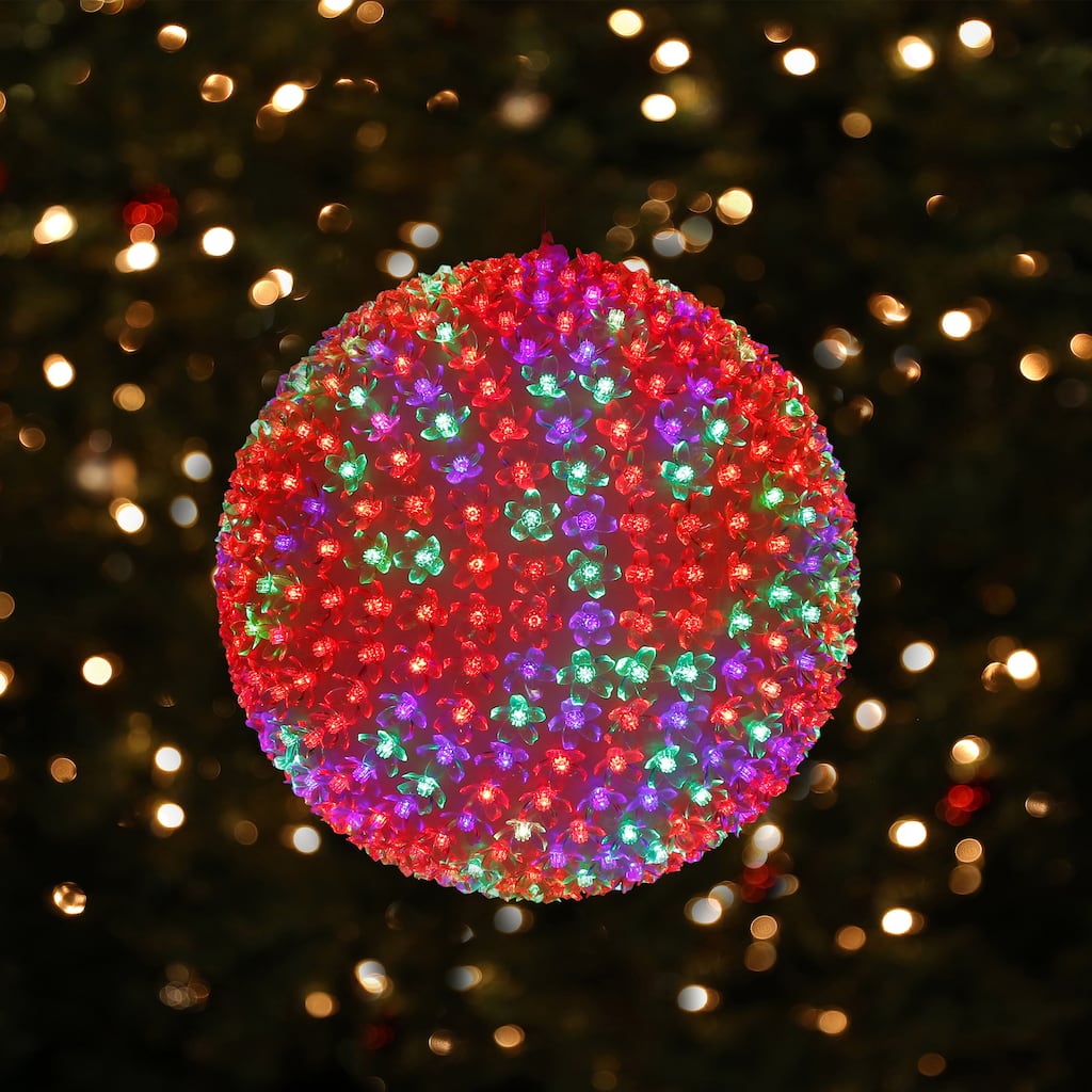 Alpine Corporation 13"H Indoor/Outdoor Christmas Flashing Holiday Round Ornament With LED Lights