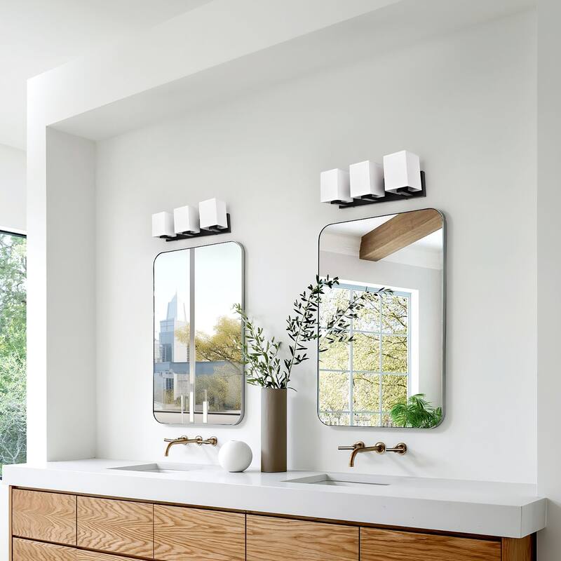 kirahee Matte Black Bathroom Vanity Light, 3-Light Vanity Lighting fixtures Over Mirror,Wall Sconces with White Fabric Shades