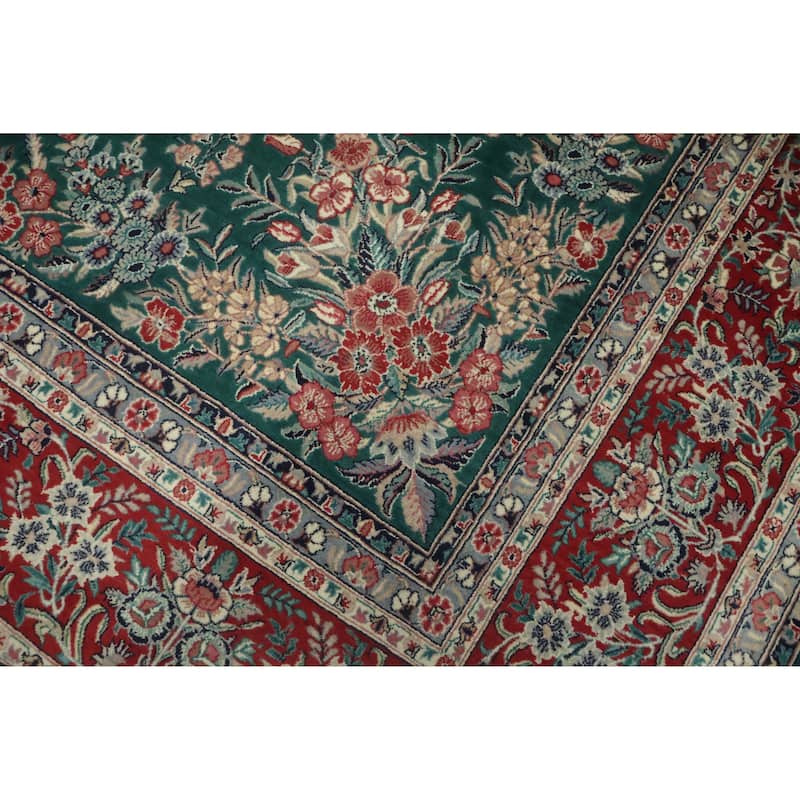 Hand Knotted Oriental 100% Wool Carpet Traditional Floral Green Kashan Area Rug - 12' 3'' X 9' 0''