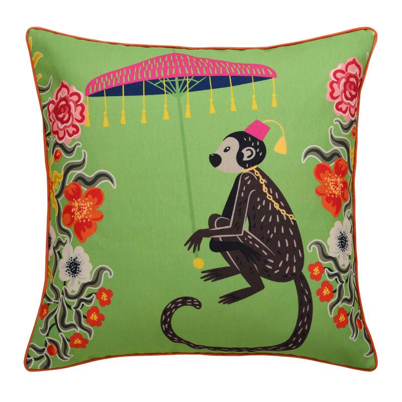 StyleCraft Maharaja Monkey Right Side Throw Pillow - Green