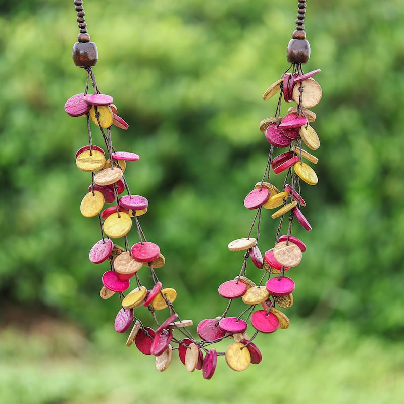 Novica Handmade Cycles Of Tenderness Wood And Coconut Shell Beaded Strand Necklace