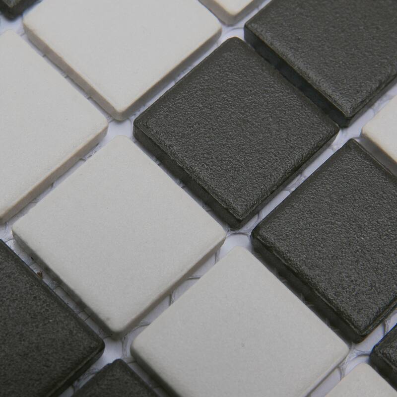 Merola Tile Gotham 1" Greek T Border Unglazed Black and White 7-3/4" x 8-3/4" Porcelain Mosaic Floor and Wall Tile