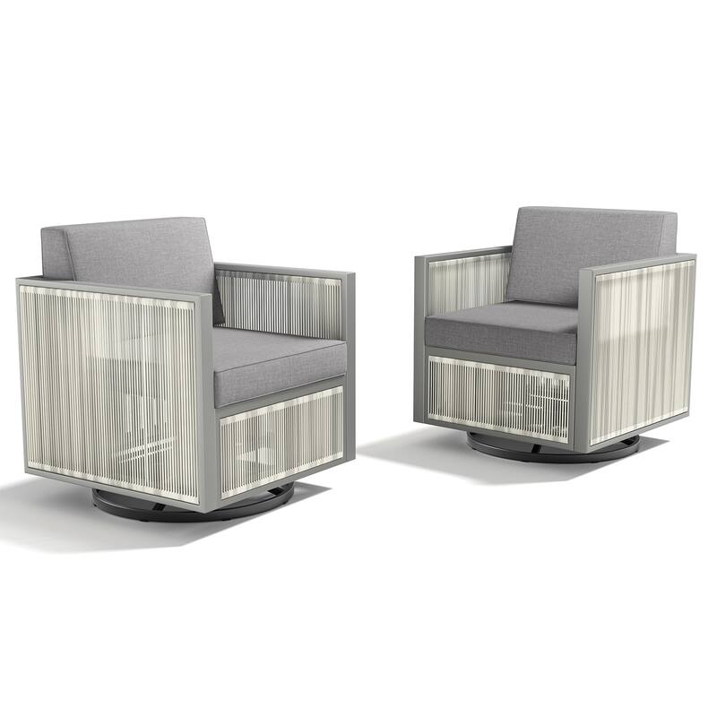 2 Pieces Patio Swivel Rocker Chairs with Wicker Armrest - Light Gray