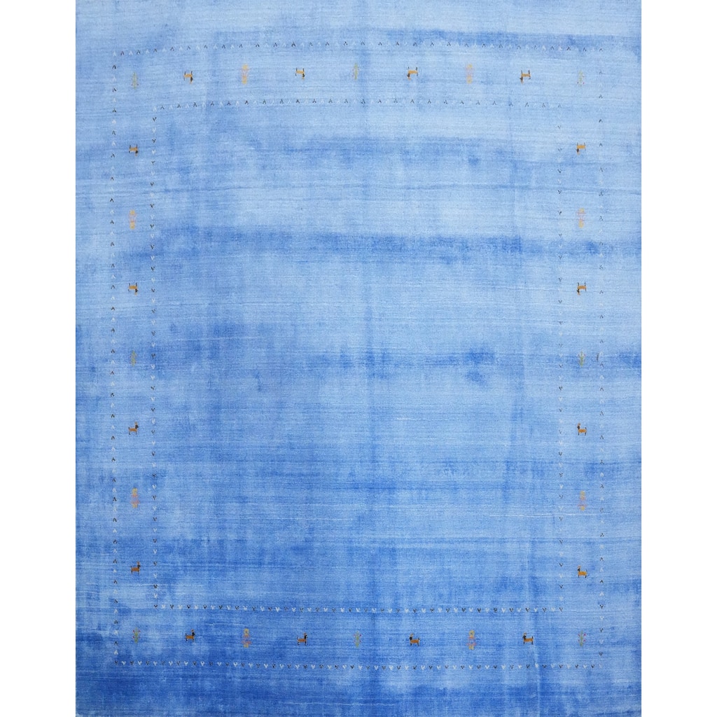 Hand Knotted Oriental 100% Wool Carpet Tribal Animal Pictorial Navy Blue & Blues Gabbeh Area Rug - 8' 10'' X 9' 4''