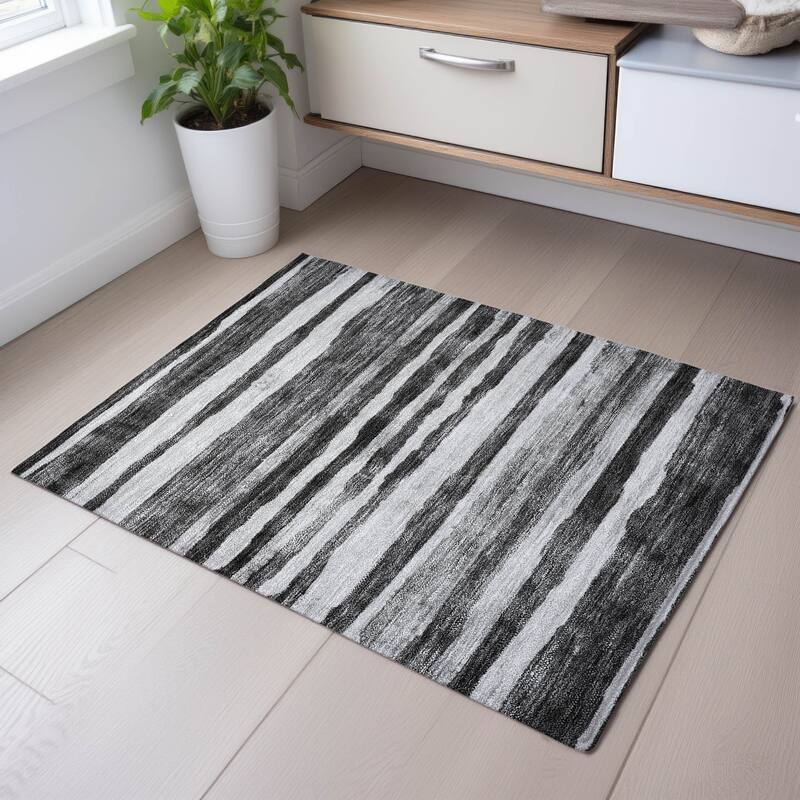 Premium Washable Super Soft Modern Stripes Mayfield Rug - Charcoal - 1'8" x 2'6"