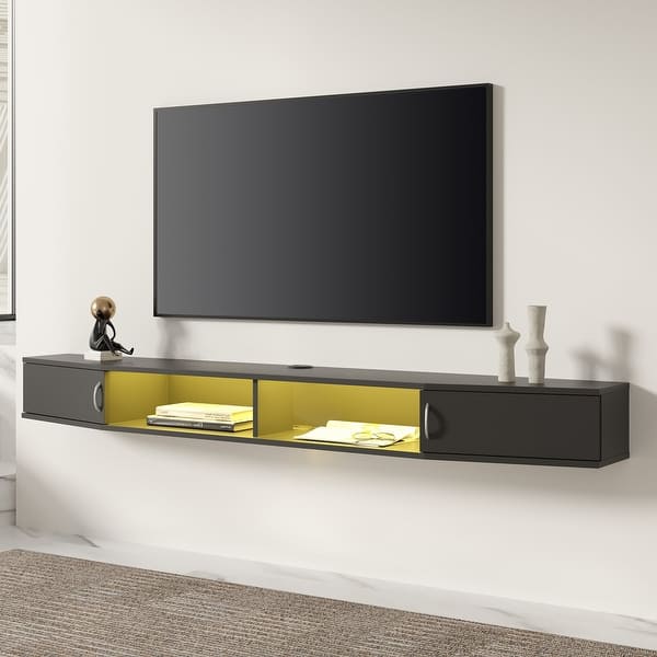 slide 2 of 13, FITUEYES Floating Wall Mounted TV Console Storage Shelf Modern TV Stand Media Console, Walnut DS211802WW - 70''