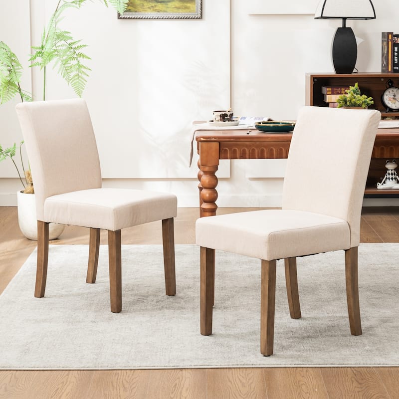 Upholstered Modern Dining Chairs, Linen Fabric Side Chairs Set of 2