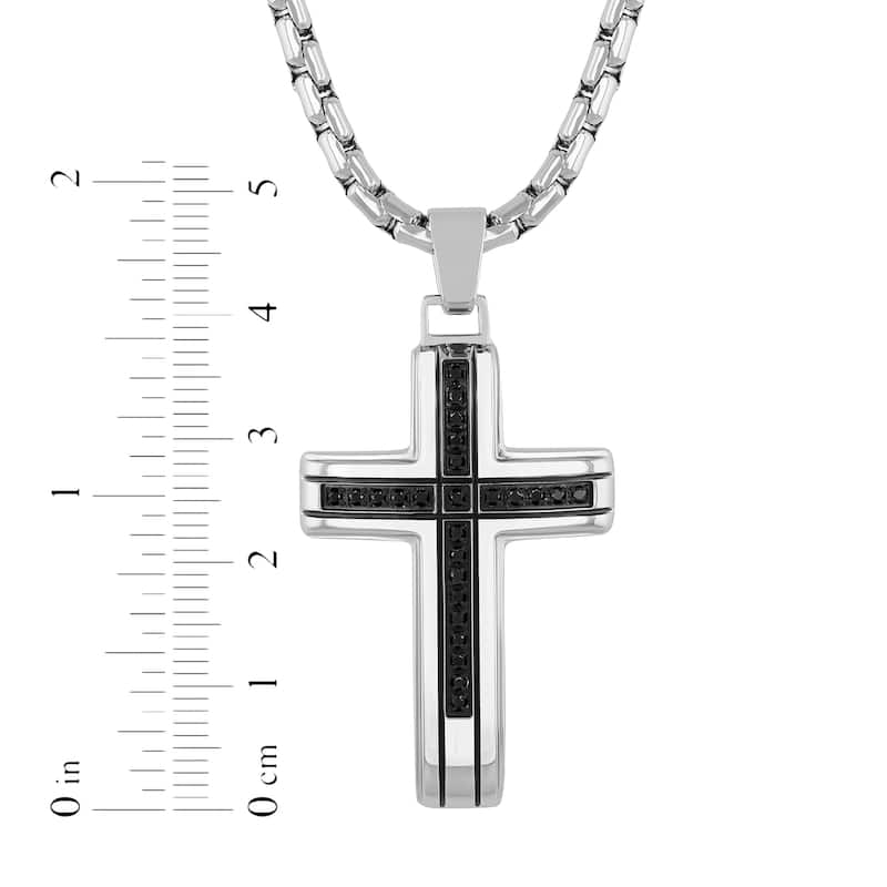 Steel Nation Stainless Steel Black Diamond Cross Pendant 1/4ctw