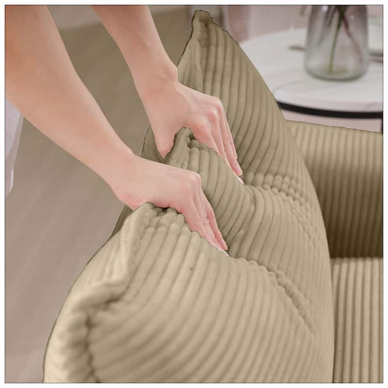 Corduroy Accent Chair Deep Seat Sofa With One Pillow for Living Room