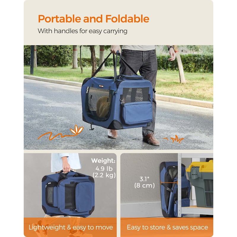 Metal Frame Oxford Fabric Foldable Soft Pet Carrier with Mesh Windows and Side Pockets