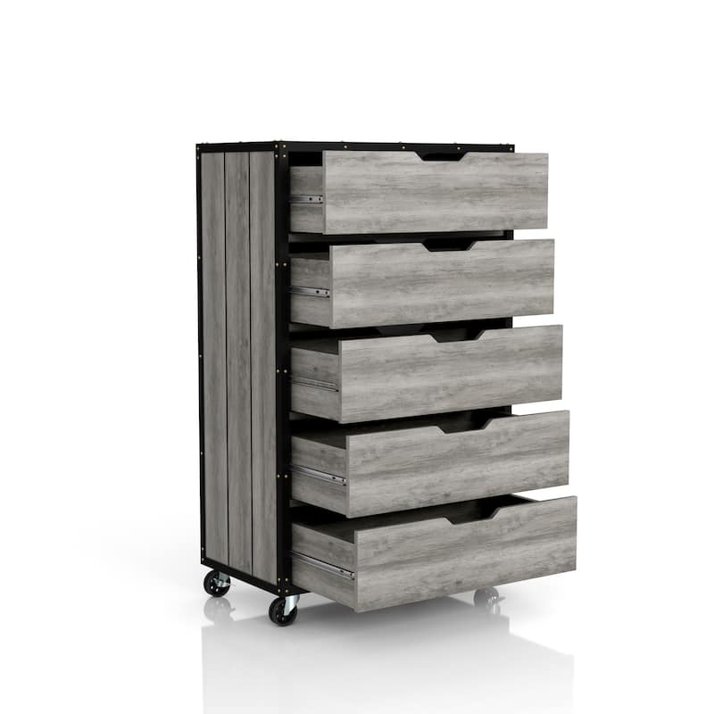 Samuels Industrial Vintage Grey Oak 31-inch Wide 5-Drawer Mobile Vertical Dresser