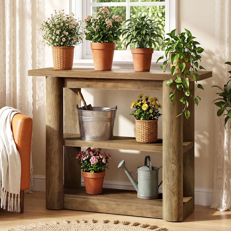 3 Tier Farmhouse Console Table, 47 Inch Small Entryway Table with Storage Shelves for Living Room, Foyer