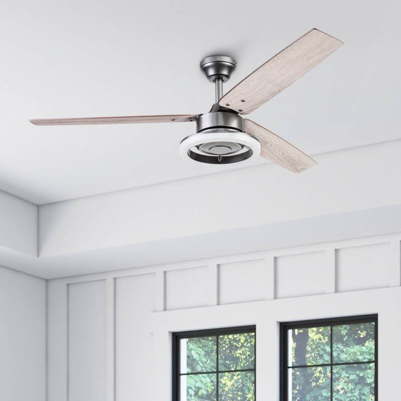 52" Prominence Home Orbis Gun Metal Modern Indoor LED Ceiling Fan with Light, Remote Control - Gun Metal