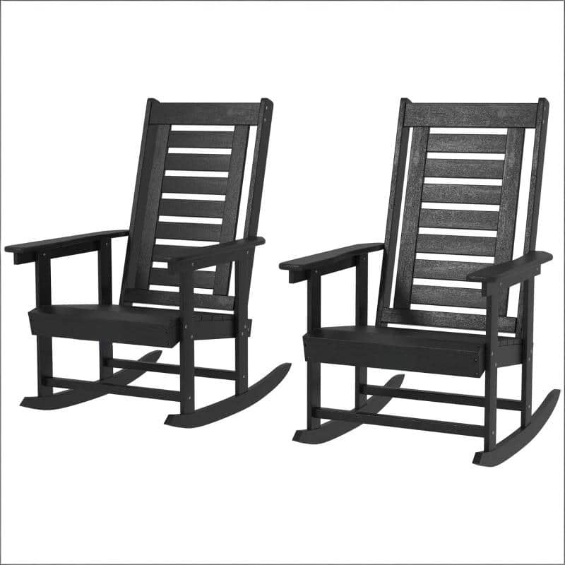 GDFStudio - Outdoor HDPE High Back Rocking Chairs ( Set of 2 )