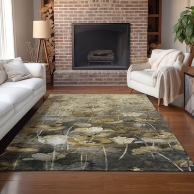 Machine Washable Indoor/ Outdoor Chantille Modern Floral Rug