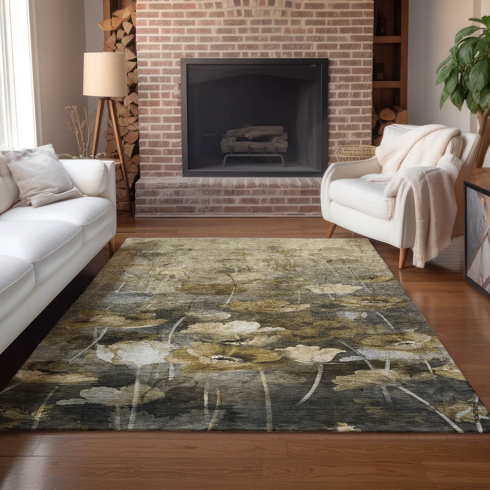 Machine Washable Indoor/ Outdoor Chantille Modern Floral Rug