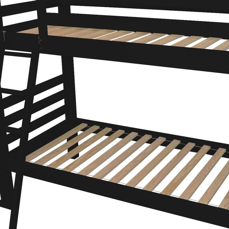 HomeRoots Black Twin Over Twin Solid Wood Bunk Bed