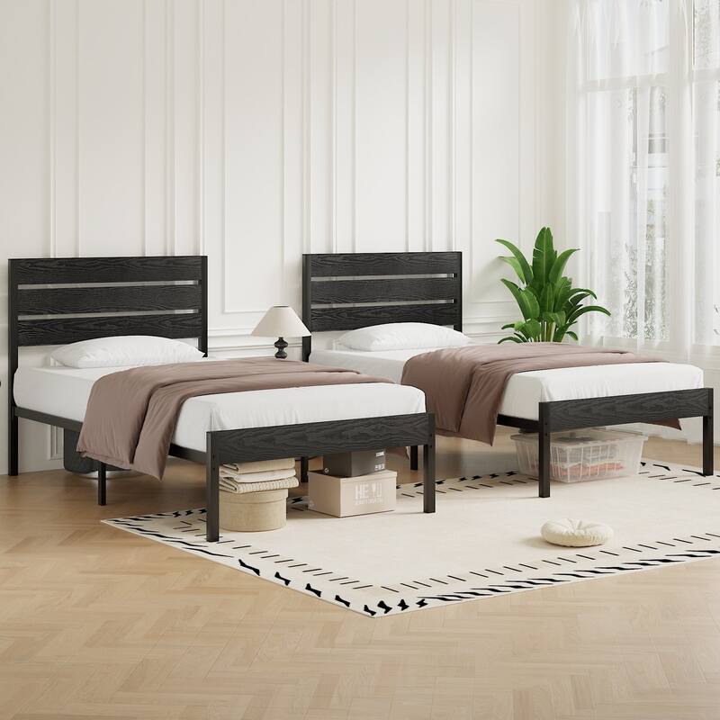 VECELO Twin Size Kids Bed Frames with Headboard and Footboard,Twin Size Bed Set of 2