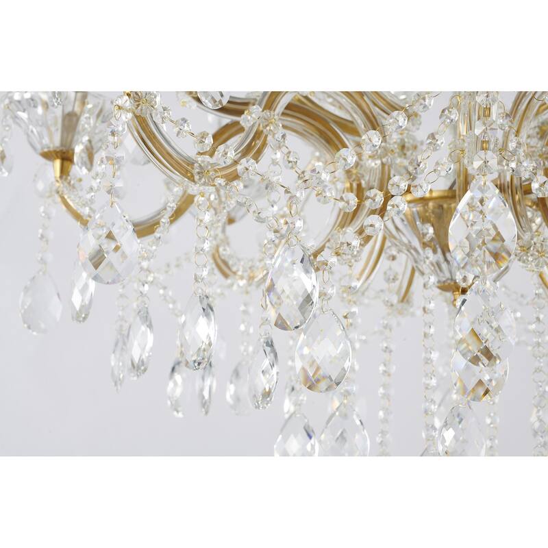 60-Light Satin Brass Chandelier With Clear Hanging Crystals