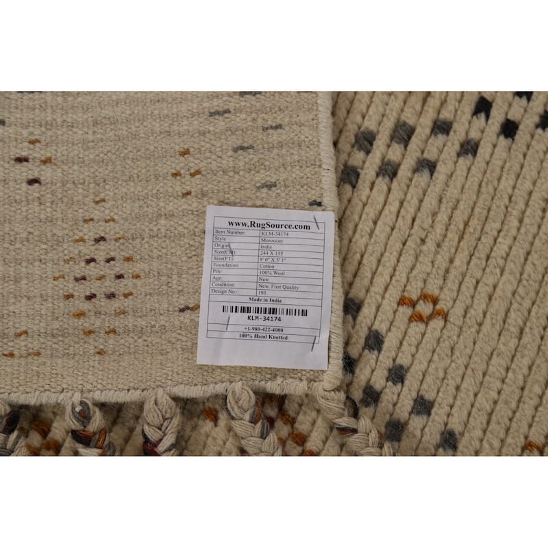 Moroccan Oriental Area Rug Hand-Knotted Wool Carpet - 5'1" x 8'0"