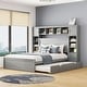 preview thumbnail 81 of 92, Platform Bed with All-in-One Cabinet & Sockets, Wooden Slats Support Bed Frame with 2 Drawers & Trundle-No Box Spring Required