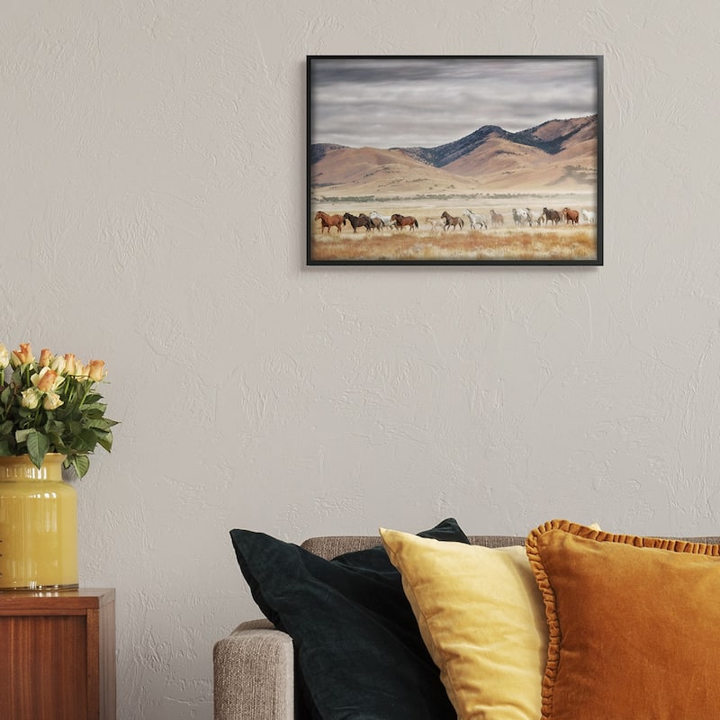 Stupell Wild Horses Roaming Across Western Landscape Framed Giclee Texturized Art by PH Burchett