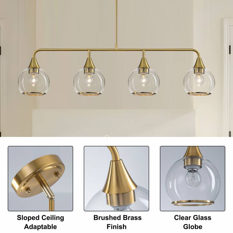 Starsky 4-Light Linear Clear Glass Globe Pendant for Kitchen Island, Modern Adjustable Chandelier