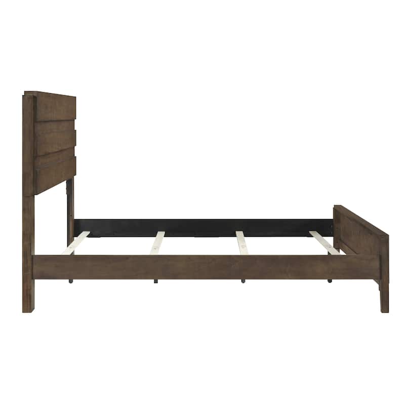 King Size Solid Rubberwood Panel Bed with Slatted Headboard and Footboard