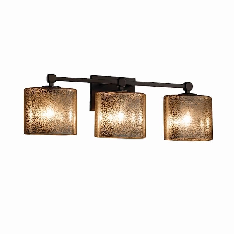 Justice Design Fusion Tetra 3-light Dark Bronze Bath Bar, Mercury Oval Shade - Dark Bronze, Mercury Glass