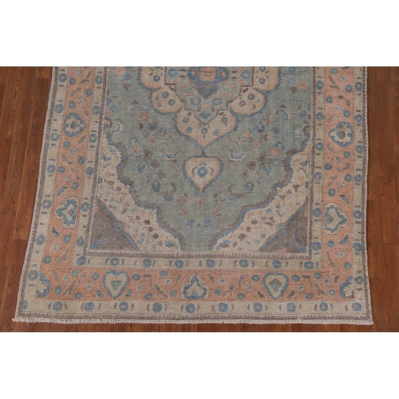 Hand Knotted Oriental 100% Wool Carpet Traditional Medallion Greys & Charcoal Tabriz Area Rug - 9' 6'' X 6' 2''
