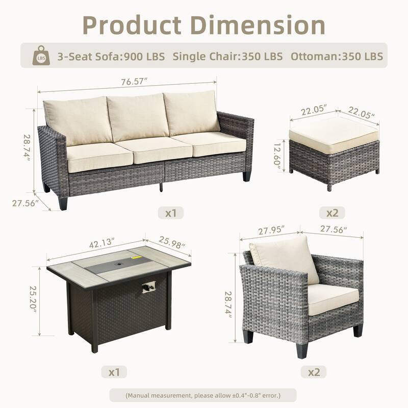 OVIOS 6-piece Patio Wicker Conversation Furniture Set With Fire Pit