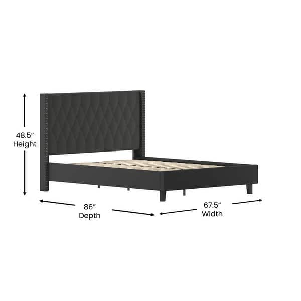 dimension image slide 1 of 16, Tufted Upholstered Nailhead Trim Platform Bed