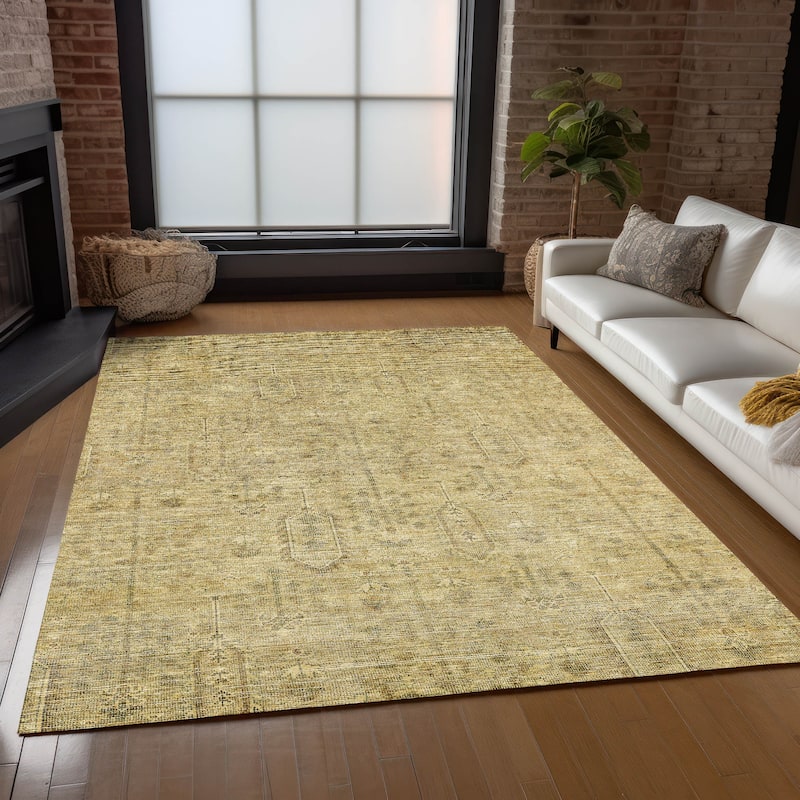 Machine Washable Indoor/ Outdoor Chantille Distressed Traditional Rug