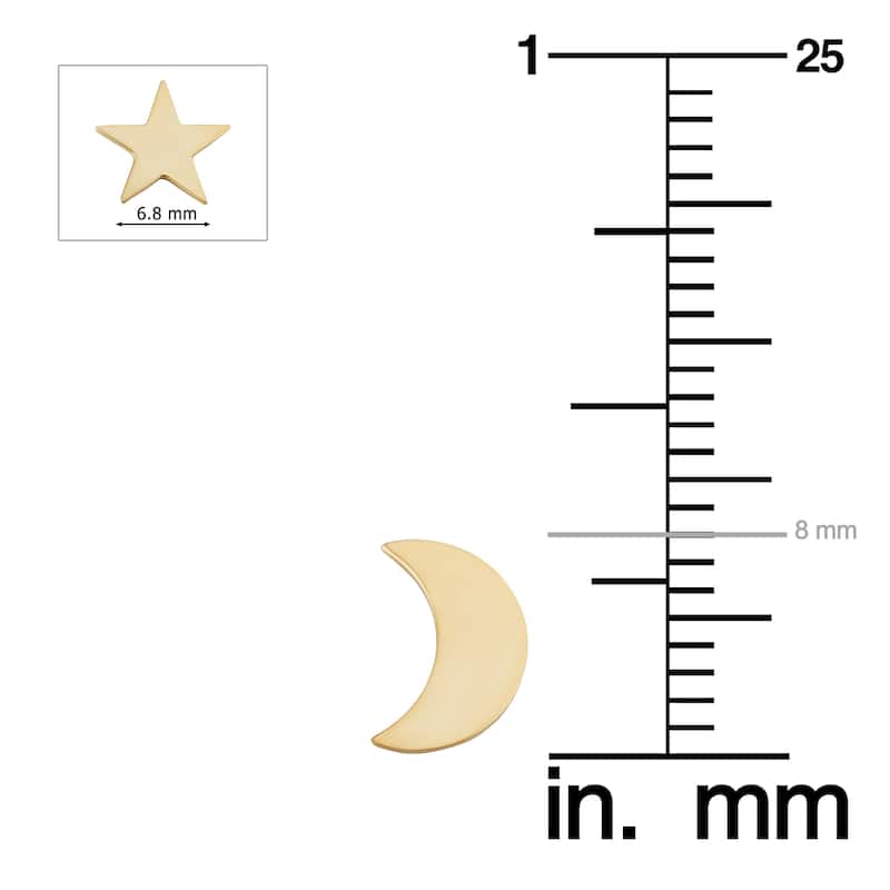 14k Yellow Gold Moon and Star Mismatched Stud Earrings