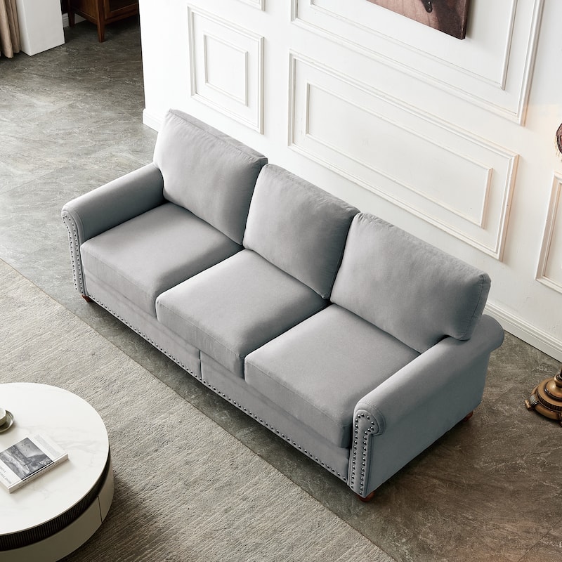 Linen Fabric Upholstered 3-Seat Sofa with 7" Thick Seat Cushion and Built-in Storage, Removable Cushion Cover