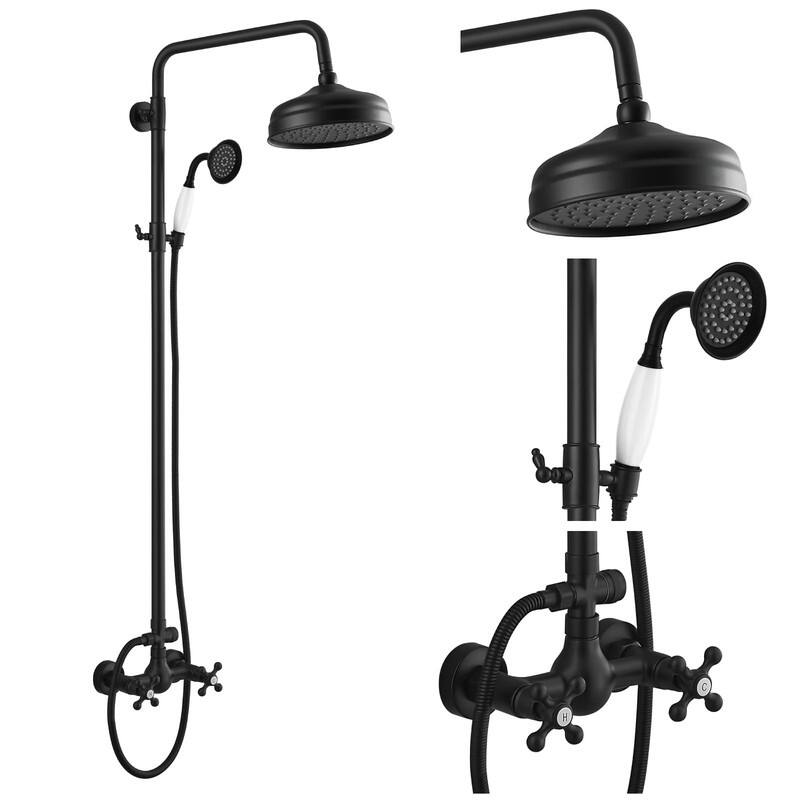 8-Inch Wall-Mount Rainfall Shower System - Exposed Faucet Set with Handheld Spray, Double Handle, and Adjustable Rod