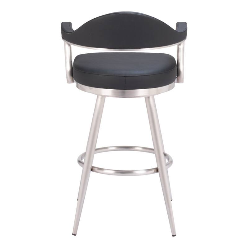 Modern 30-Inch Black Faux Leather Swivel Bar Stool with Arms & Footrest - 22" x 23.2" x 40.2"