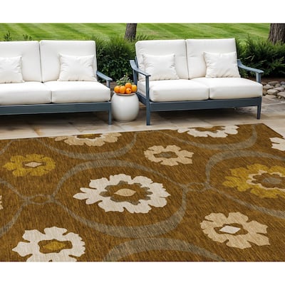 HomeRoots Medallion Transitional Rectangle Outdoor Rug